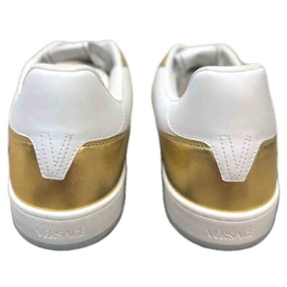 Versace Gold Medusa Logo Laminated Leather Sneakers EU 43.5 US Men's Size 10.5 - Picture 9 of 12